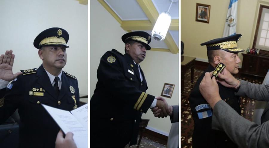 Los nuevos integrantes de la cúpula policial fueron juramentados. (Foto Prensa Libre: Gobernación)