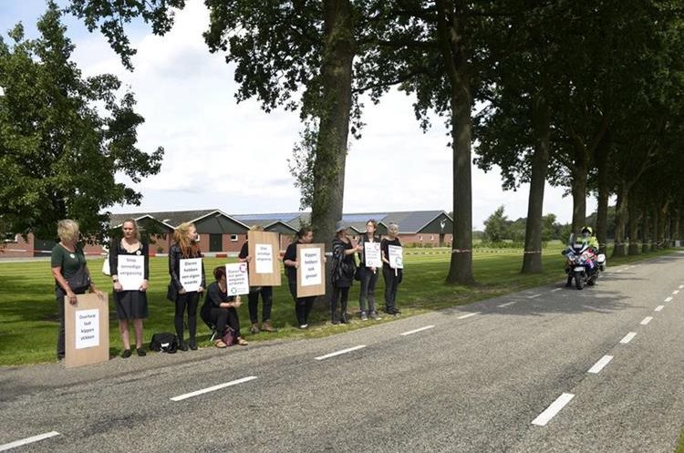 Activistas por los animales protestan en una granja avícola en Holanda, tras el sacrificio de millones de aves. (Foto Prensa Libre: EFE)