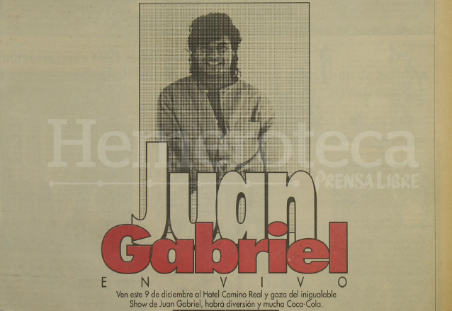 Anuncio del concierto de Juan Gabriel en Guatemala en 1996. (Foto: Hemeroteca PL)