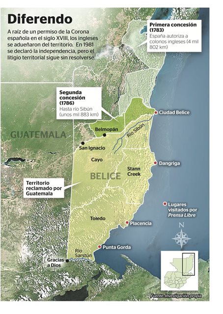 Mapa de la extensión territorial que Guatemala demanda de Belice. (Foto Prensa Libre: Hemeroteca PL)