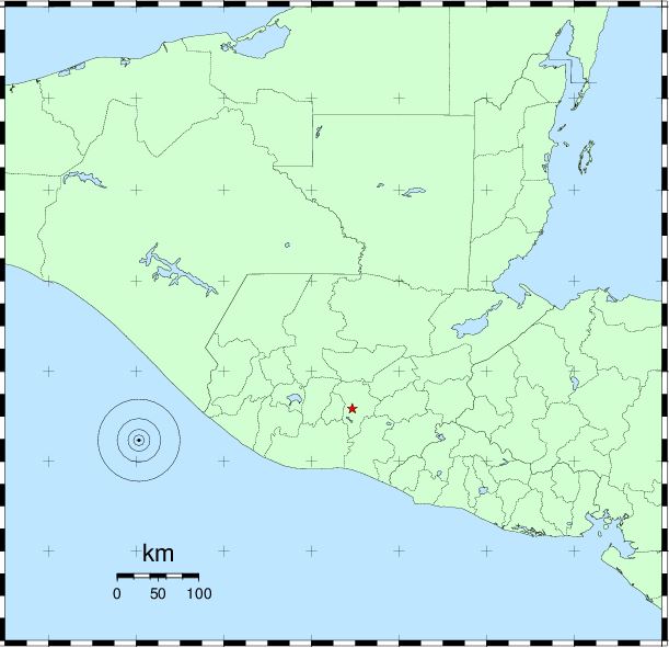 Epicentro del sismo de este martes en Chiapas, México. Foto Prensa Libre: Insivumeh.