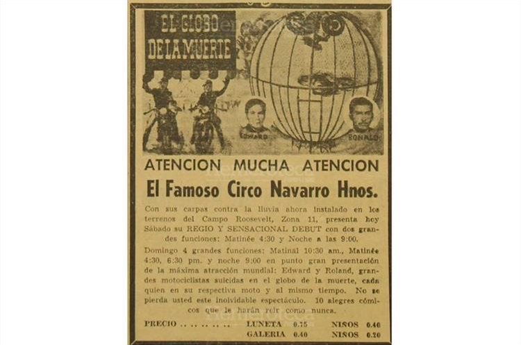 El circo Navarro Hnos. anuncia el 5/9/1970 sobre la presentación de su acto principal El Globo de la muerte . (Foto: Hemeroteca PL)