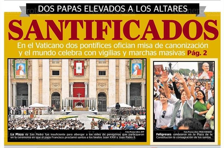 La Plaza de San Pedro fue insuficiente para albergar a miles de peregrinos que participaron en la canonización de Juan XXIII y Juan Pablo II; foto del 27/4/2014. (Foto: Hemeroteca PL)