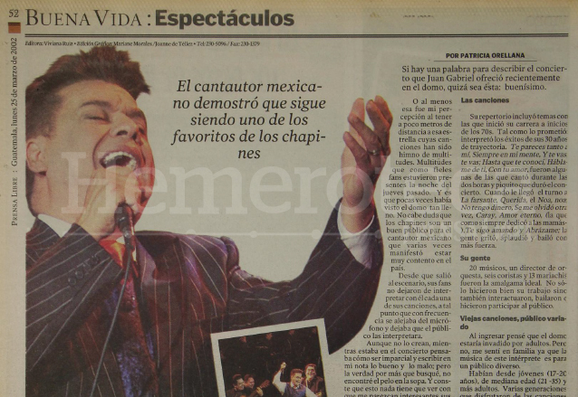 Juan Gabriel demostró en marzo de 2002 que era el favorito de los guatemaltecos. (Foto: Hemeroteca PL)
