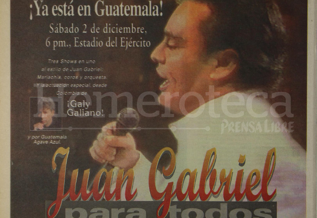 Anuncio del concierto de Juan Gabriel en Guatemala en diciembre del 2000. (Foto: Hemeroteca PL)