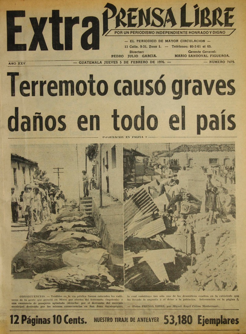 Portada de la edición extraordinaria de Prensa Libre del 5 de febrero de 1976. (Foto: Hemeroteca PL)